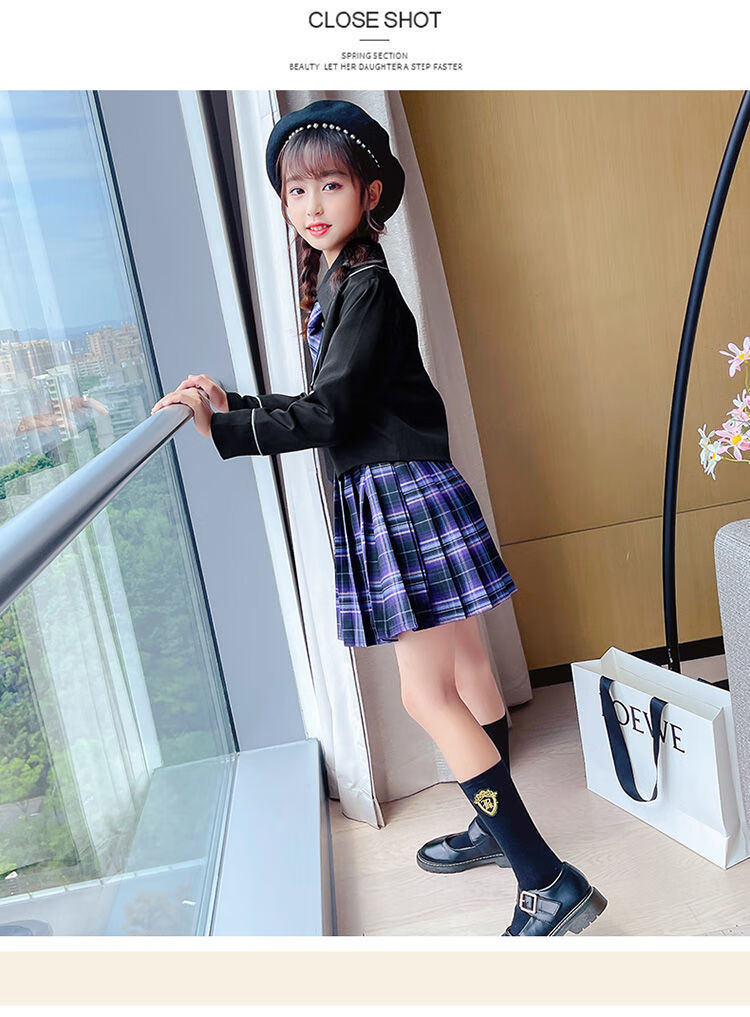 女童jk套装儿童jk套装全套女童春秋学院风三件套格子百