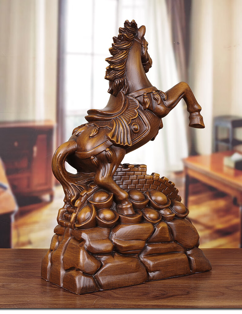 纤雅洁 轻奢高端礼品木雕摆件木雕马摆件全木工艺品招财风水办公室桌