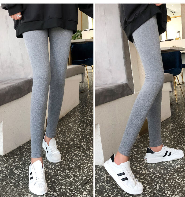 裤女学生印花条纹打底裤子弹力大码瑜伽裤修身铅笔裤黑色银边打底裤s