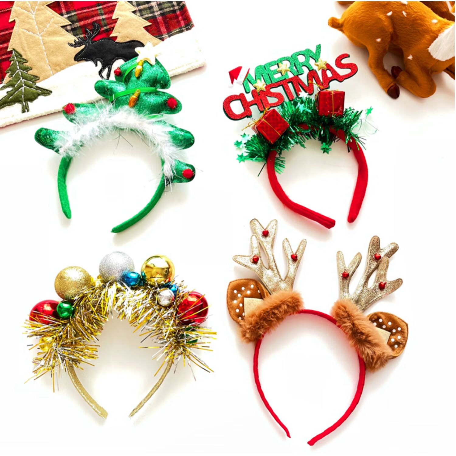 夸张圣诞头饰圣诞树发箍鹿角头箍小鹿发卡礼物装扮道具圣诞树发箍