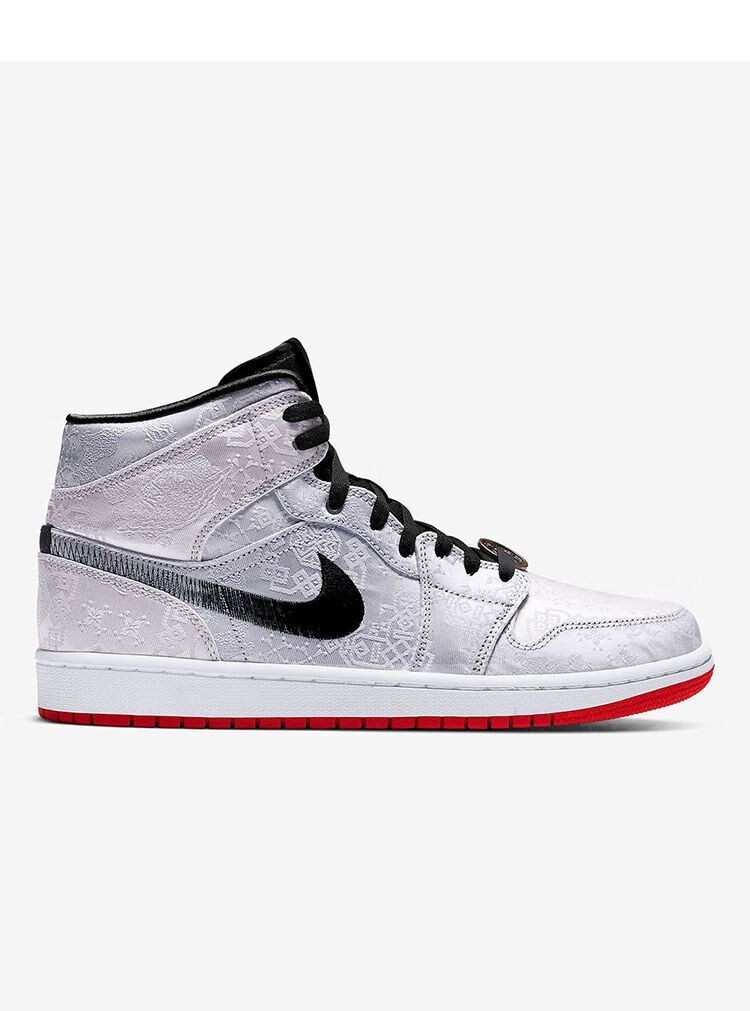 耐克休闲运动跑步鞋子aj1midclot陈冠希联名白丝绸中帮篮球鞋男女同款