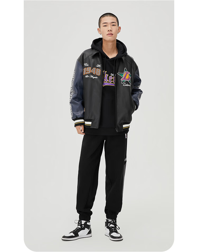jackjones杰克琼斯冬季男士nba联名湖人队潮流时尚字母夹克棉服外套男