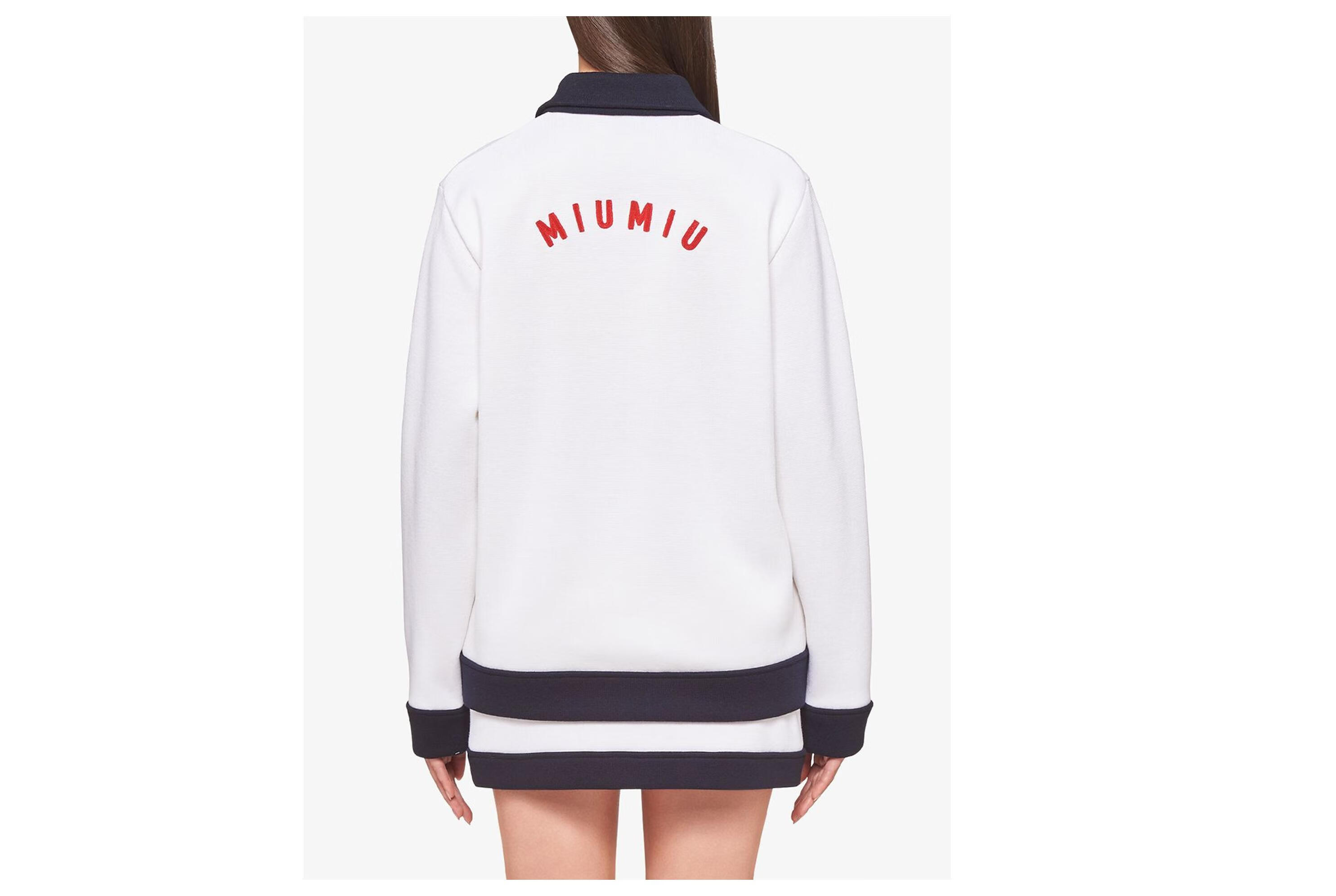 缪缪(miumiu)21春夏女士logo边饰开衫 白色 it36【图片 价格 品牌