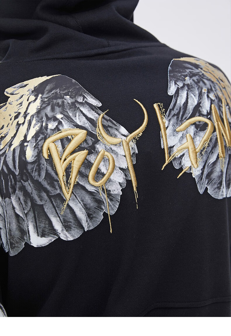 boy london伦敦男孩 羽毛翅膀印花卫衣男2021新款情侣连帽卫衣 黑色 l