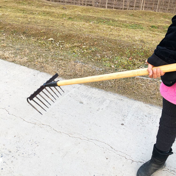 钉耙全钢九齿铁耙子弯钉耙搂草平地开荒耙子加厚加大农用耙子园林工具