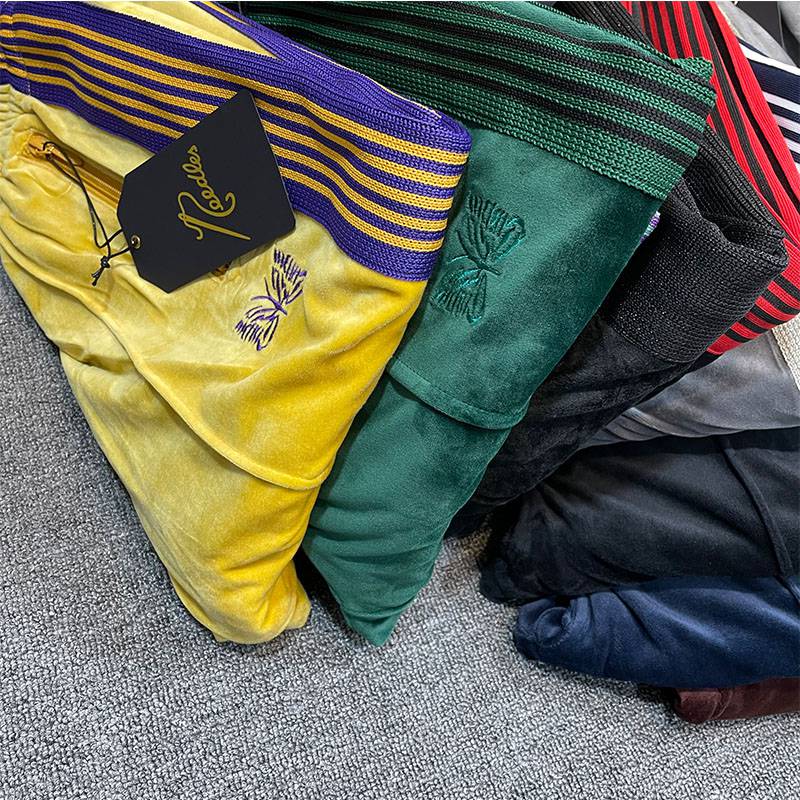 汤米伍德needles丝绒蝴蝶刺绣track复古侧边织带撞色运动休闲裤子男裤