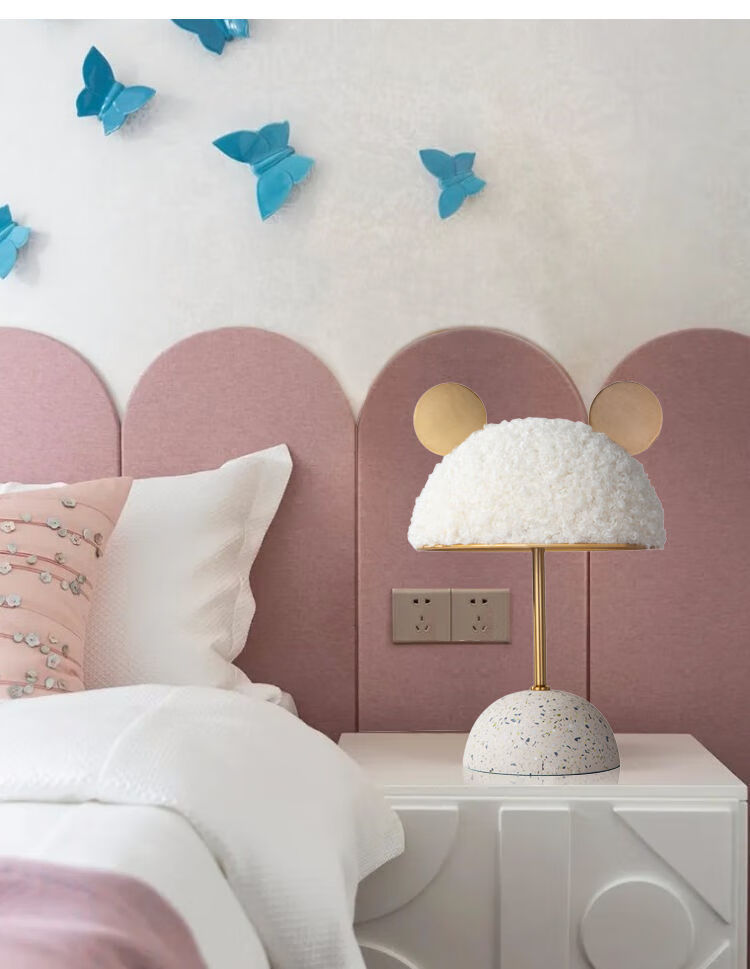 北欧卧室台灯米奇卡通女孩床头灯简约创意公主儿童房粉色装饰灯具墨