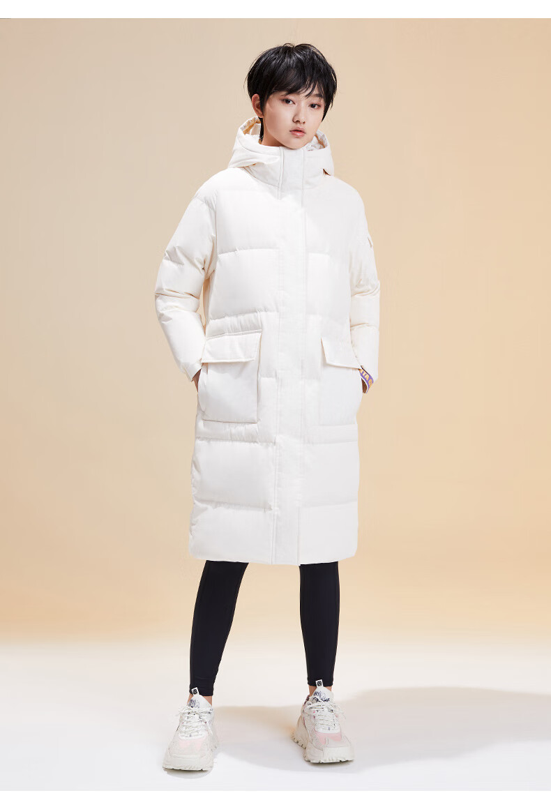 安踏女装连帽羽绒服女款春季新款休闲保暖上衣运动服鸭绒白962048948l