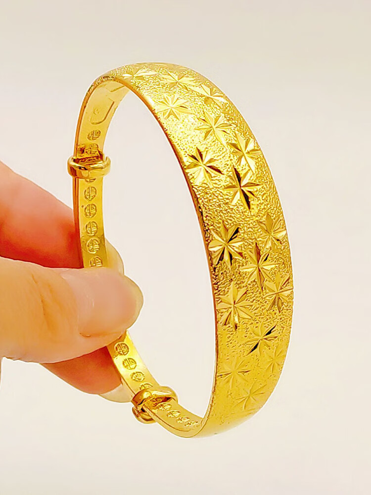 越南沙金手镯女士首饰纯金色仿真镯子 光面6mm老款(20克)