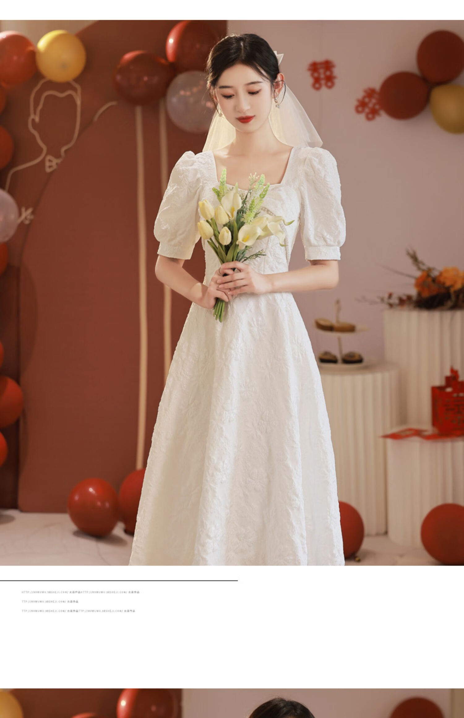 品牌日常领证小白裙订婚礼服平时可穿登记法式蕾丝白裙子轻婚纱连衣裙