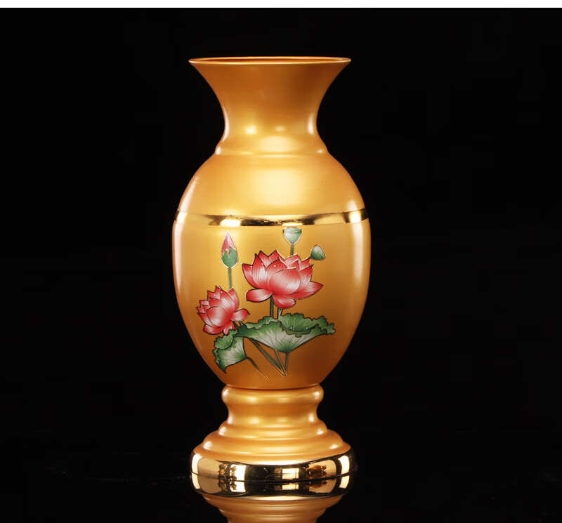 佛具用品供佛花瓶新唐彩珍珠金莲花瓶佛前供奉插花瓶佛堂供具 新唐纹