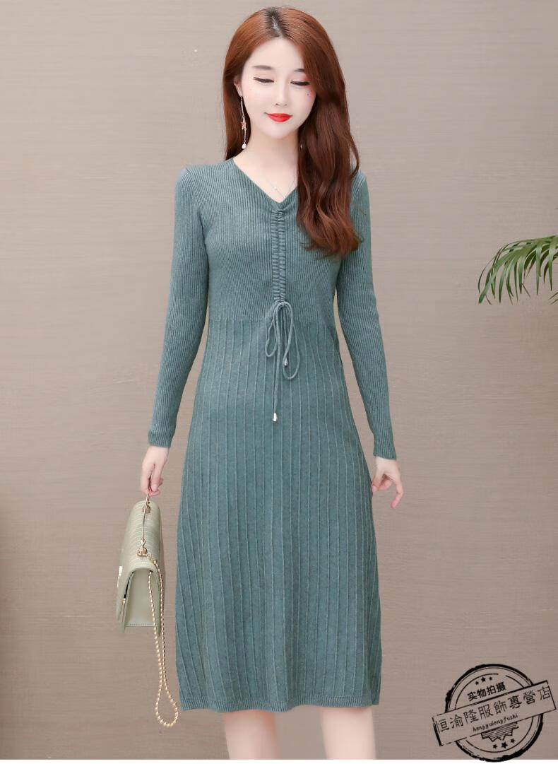 高档品牌商场同款时尚连衣裙女中长款春秋2020年新款韩版高腰显瘦长袖