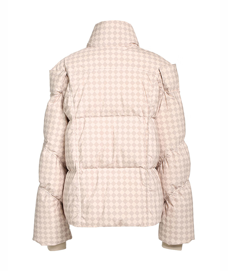 ochirly欧时力羽绒服女2022新款秋冬立领两穿棋盘格时尚保暖外套 绿色