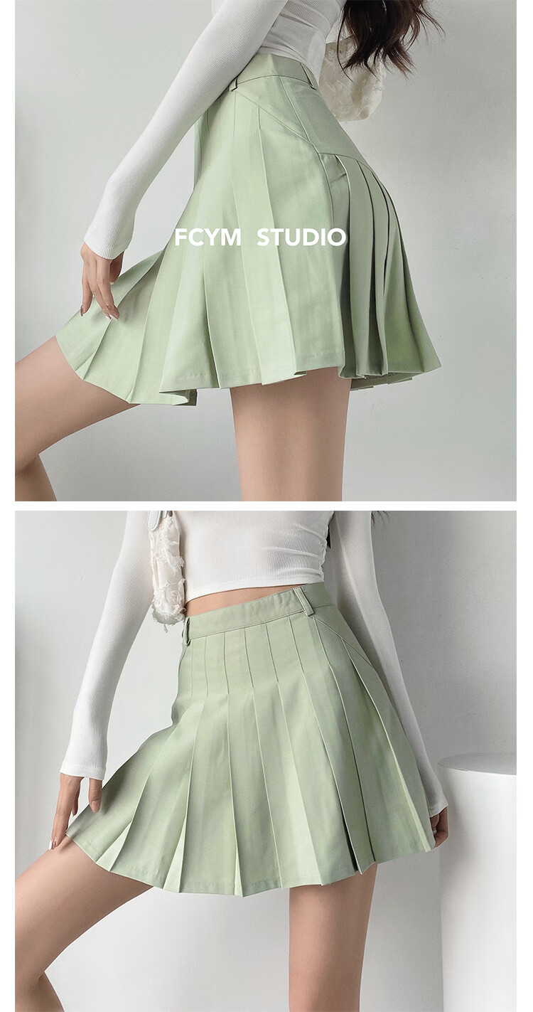 户外不用脱打野美式复古高腰显瘦百褶半身裙女夏黑色防走光超短裙白色