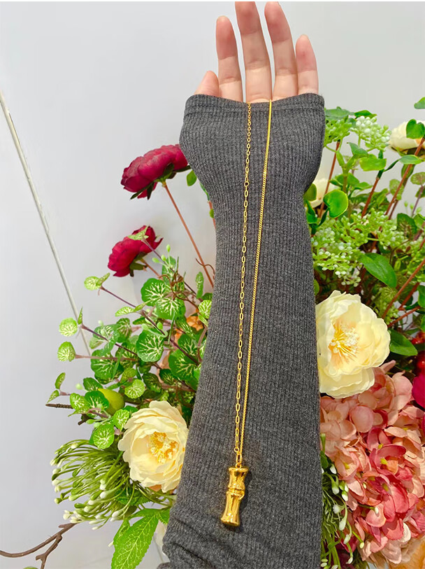 小腰金999足金竹节项链黄金吊坠2022新款精致时尚ins风不规ab链长款