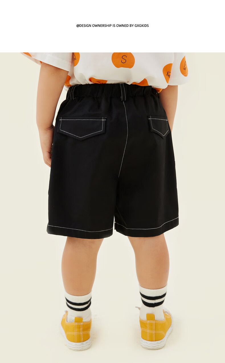 gxgkids童装男童短裤2022夏季新款大口袋儿童五分裤透气裤子小童黑色