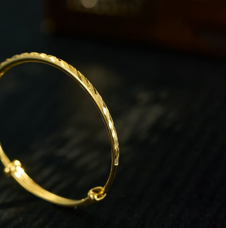 老凤祥款式迎彩钻足金999黄金推拉手镯子实心手环女黄金手饰礼物经典