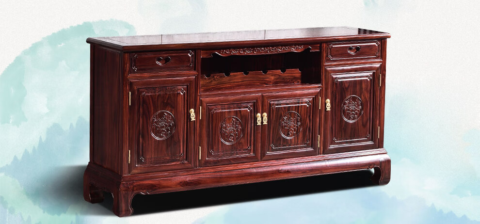 木中央红木家具印尼黑酸枝学名阔叶黄檀矮酒柜中式实木餐边柜红酒矮柜