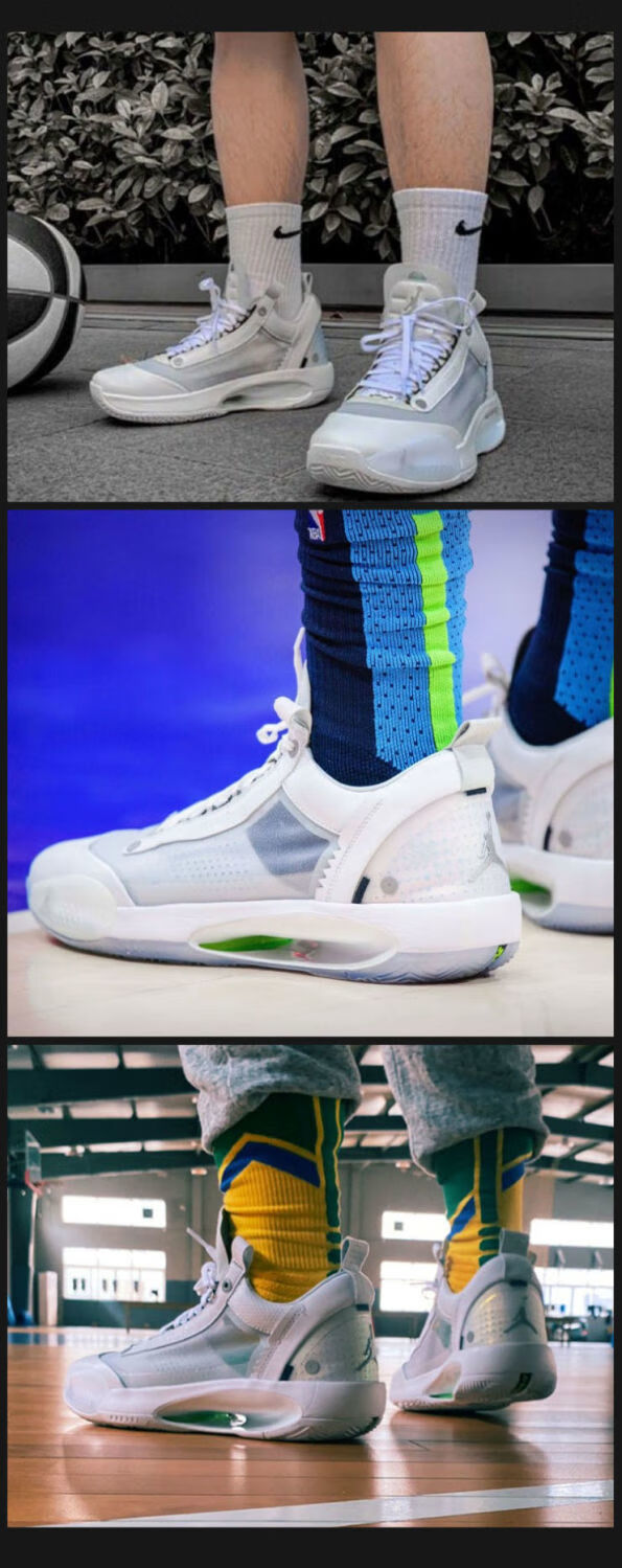 正确版 纯原aj34 low低帮篮球鞋白银 纯白 男女同款 情侣运动鞋 实战