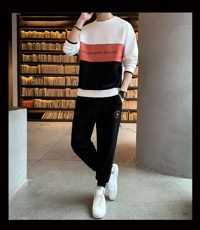 男生穿的秋冬季休闲时尚运动卫衣套装男潮流加绒加厚韩版帅气炸街两件