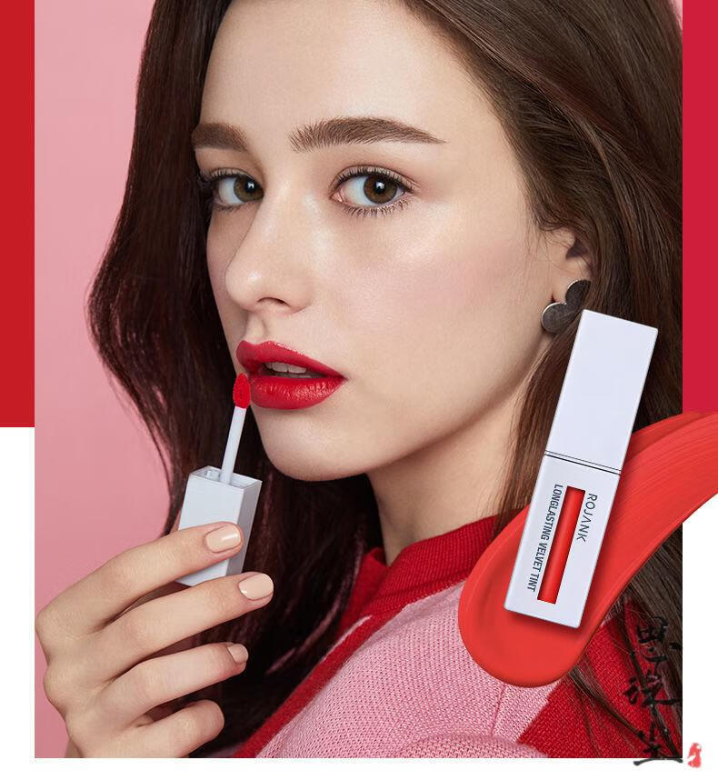 rojank茹妆星耀持久丝绒染唇液哑光咬持色保湿 1#暖珊瑚【图片 价格
