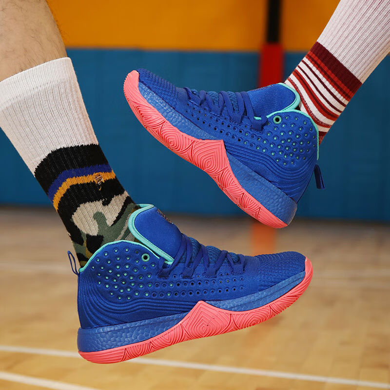 欧文5篮球运动鞋新款透气高帮战靴减震防滑情侣款有摩擦声球鞋男蓝色