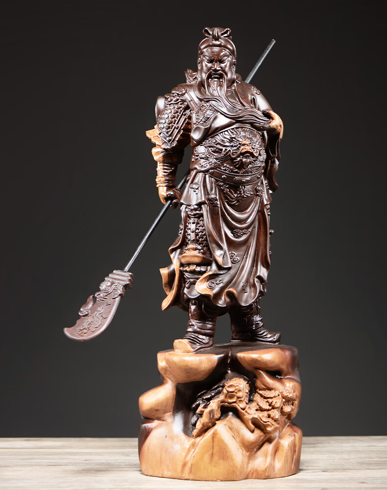 曹堂 关公木雕摆件实木质武财神关公像关羽关二爷神像 黑檀关公高60cm