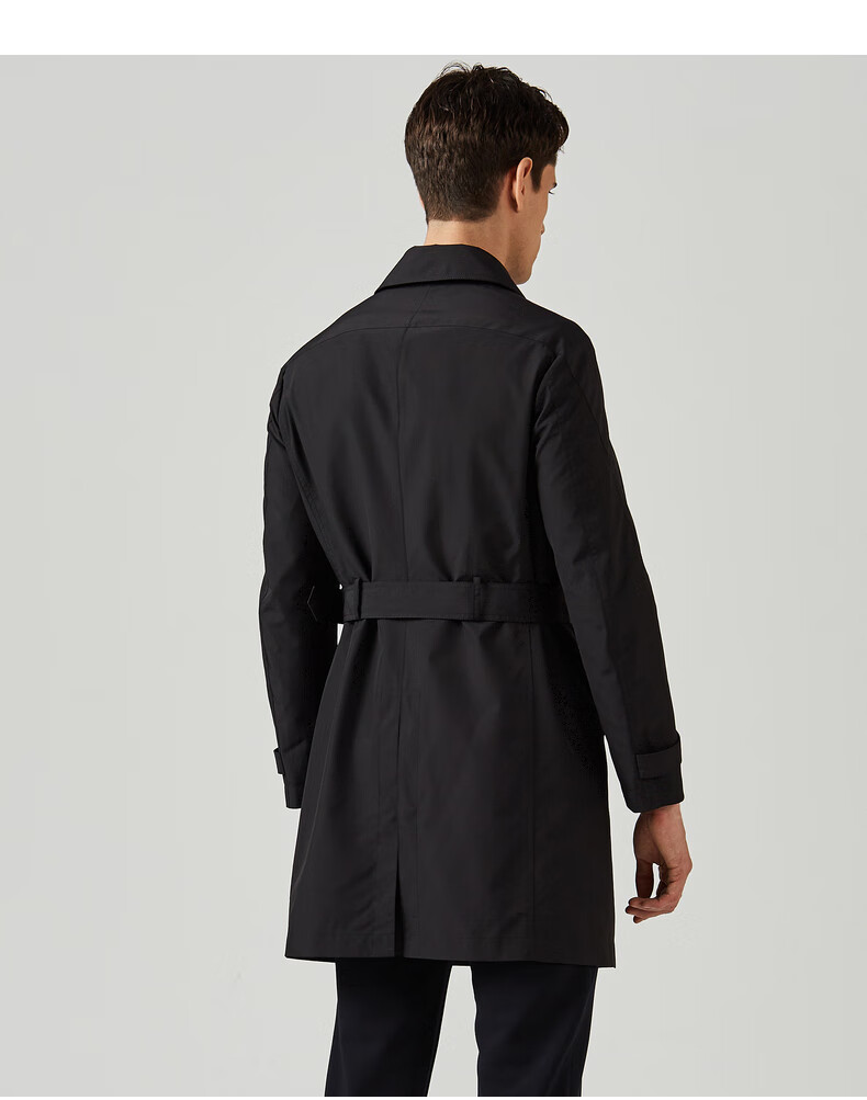 劲霸男士商务风衣2021秋季翻领中年休闲中长款外套男hfha3814黑色175