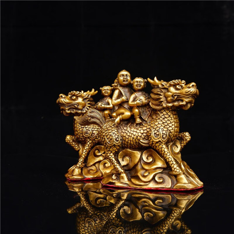 知南 纯铜送子麒麟一对瑞兽赐福麒麟家居新婚卧室工艺品礼品 单个小孩