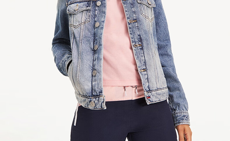 tommyjeans女装春秋复古钉扣牛仔外套dw0dw07674牛仔蓝1a5xs