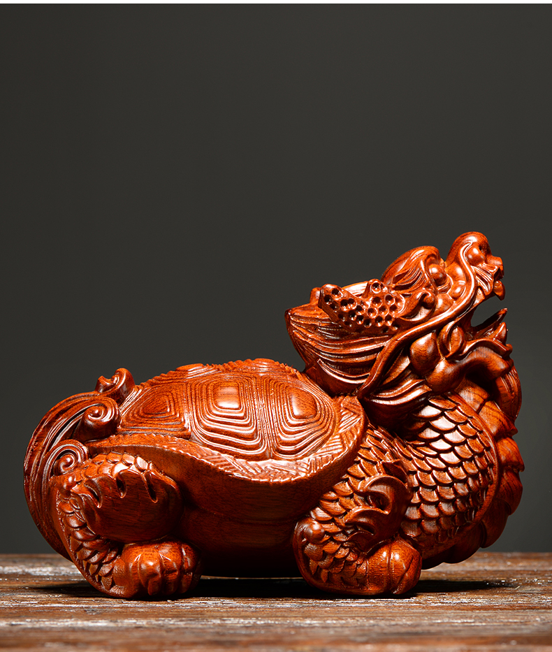花梨木雕龙龟摆件实木质龙头龟玄武家居客厅办公室装饰红木工艺品