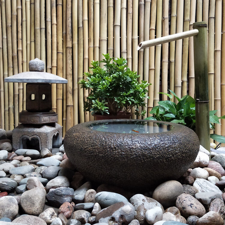 石钵石槽日式流水景观石钵庭院竹子流水户外园林装饰摆件水槽石盆石槽