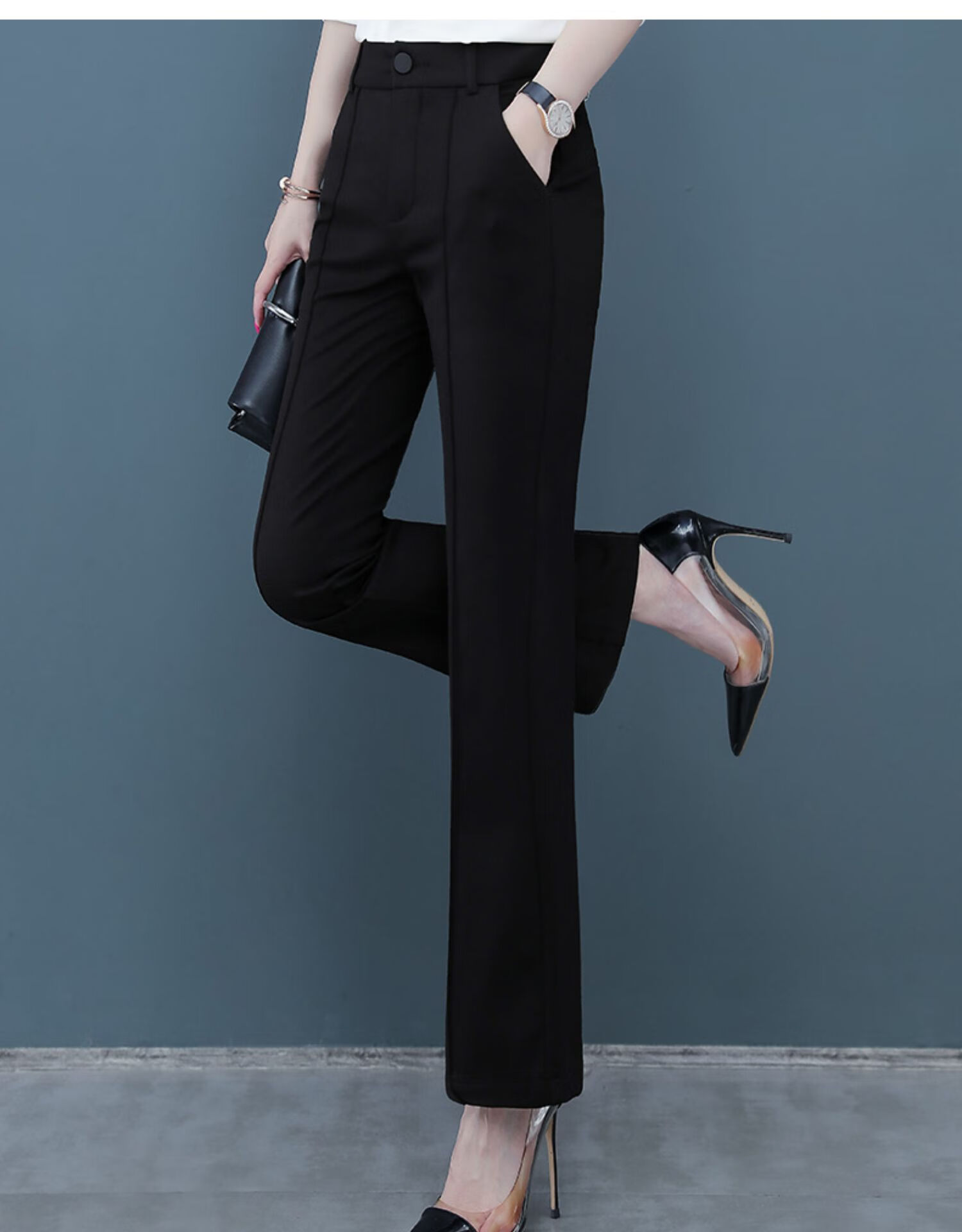 summa时尚品牌 微喇裤女2021春季新款高腰显瘦百搭喇叭裤坠感休闲直筒