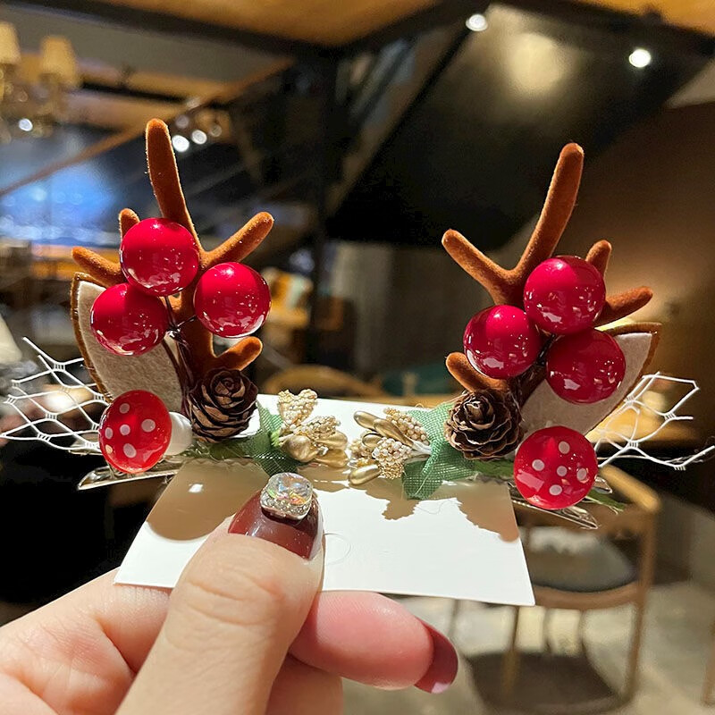 新款可爱圣诞节发饰鹿角发卡圣诞发夹网红圣诞节礼物写真表演头饰 貂