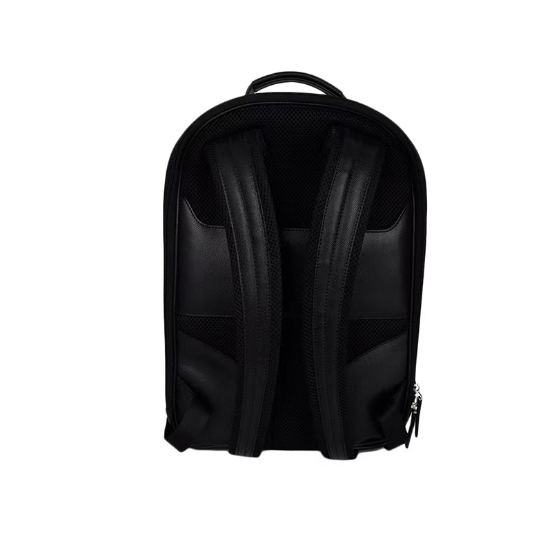 男士黑色皮面经典标识装饰拉链开合简约商务双肩背包114584黑色常规款