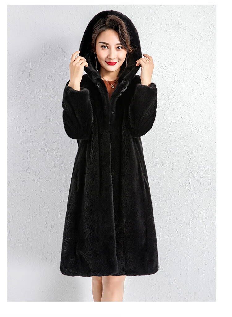 高端品牌貂皮大衣女整貂长款连帽进口天鹅绒水貂皮草外套皇冠中老年妈