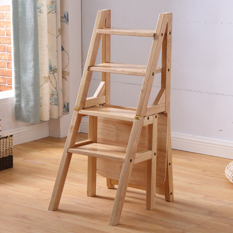 定制实木家用折叠楼梯椅两用梯凳梯子凳子木梯多功能椅橡胶木茶色自己