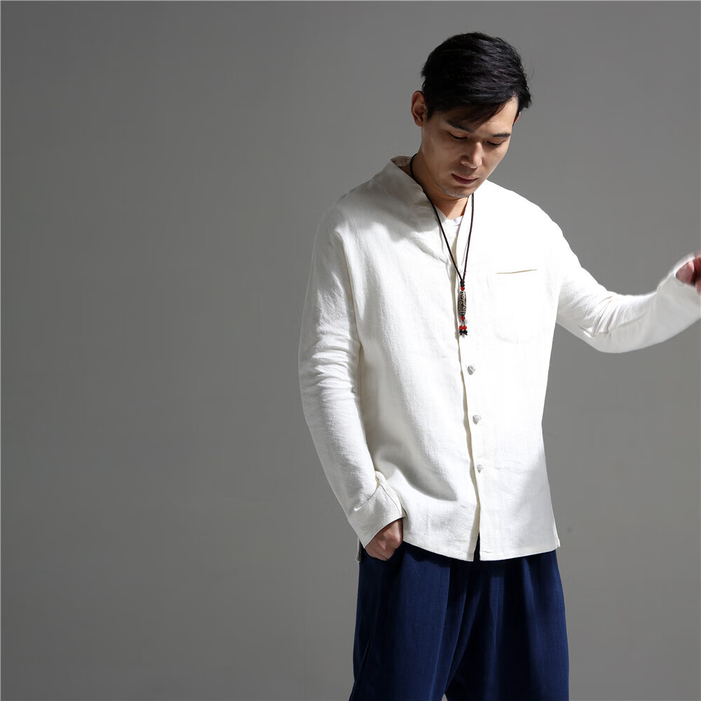 35-45岁 20新品男装棉麻 中国风衬衫 休闲 禅意布衣修身上衣汉服居
