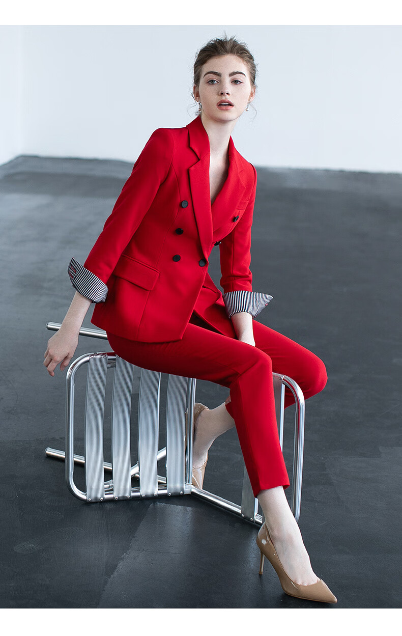 法曼努时尚红色西装套装女秋冬新款气质高端职业装气质面试年会主持