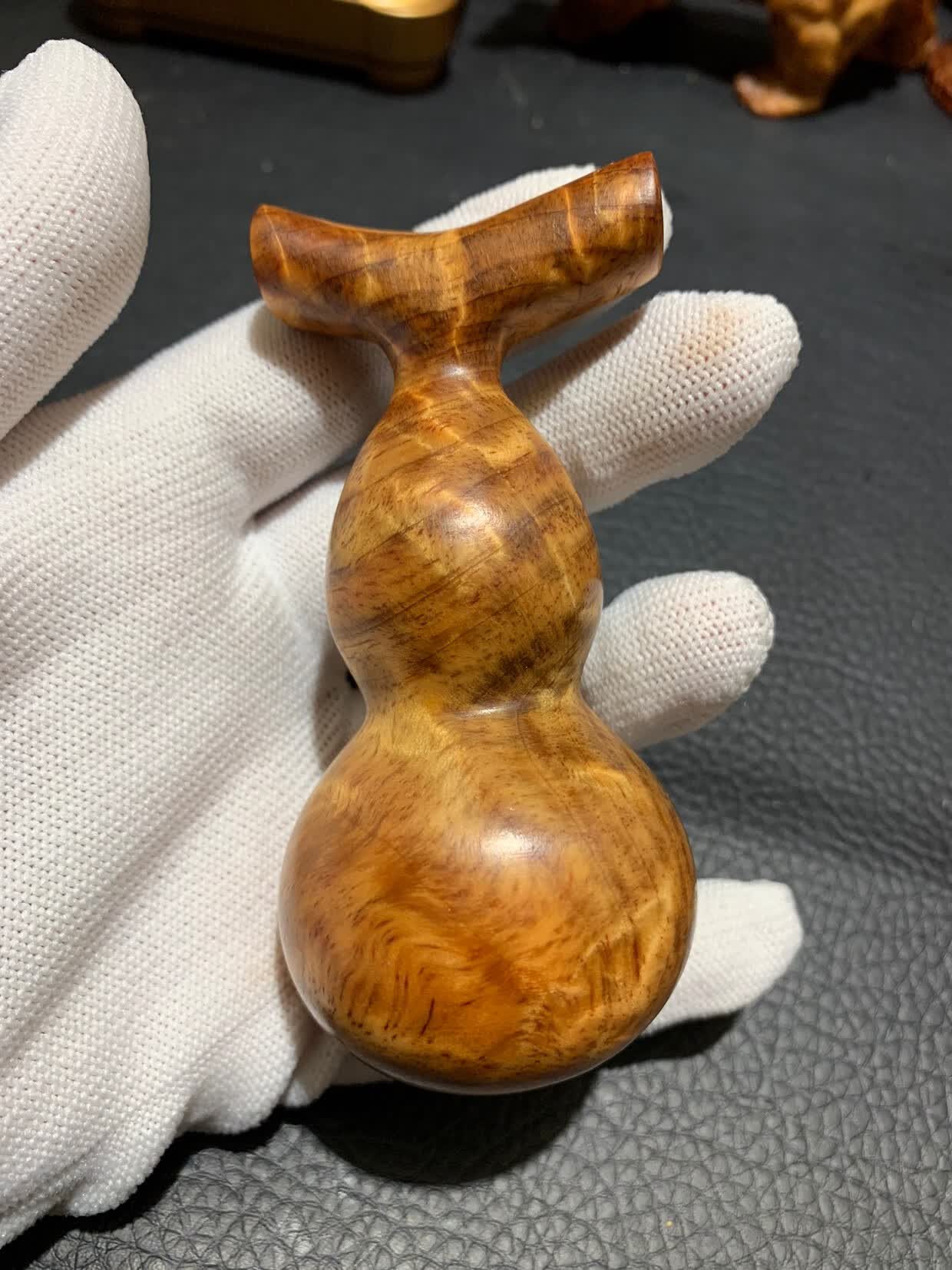 爱优美长白山琥珀木时来运转北沉香手把件实心把把壶龙头葫芦手工开盖