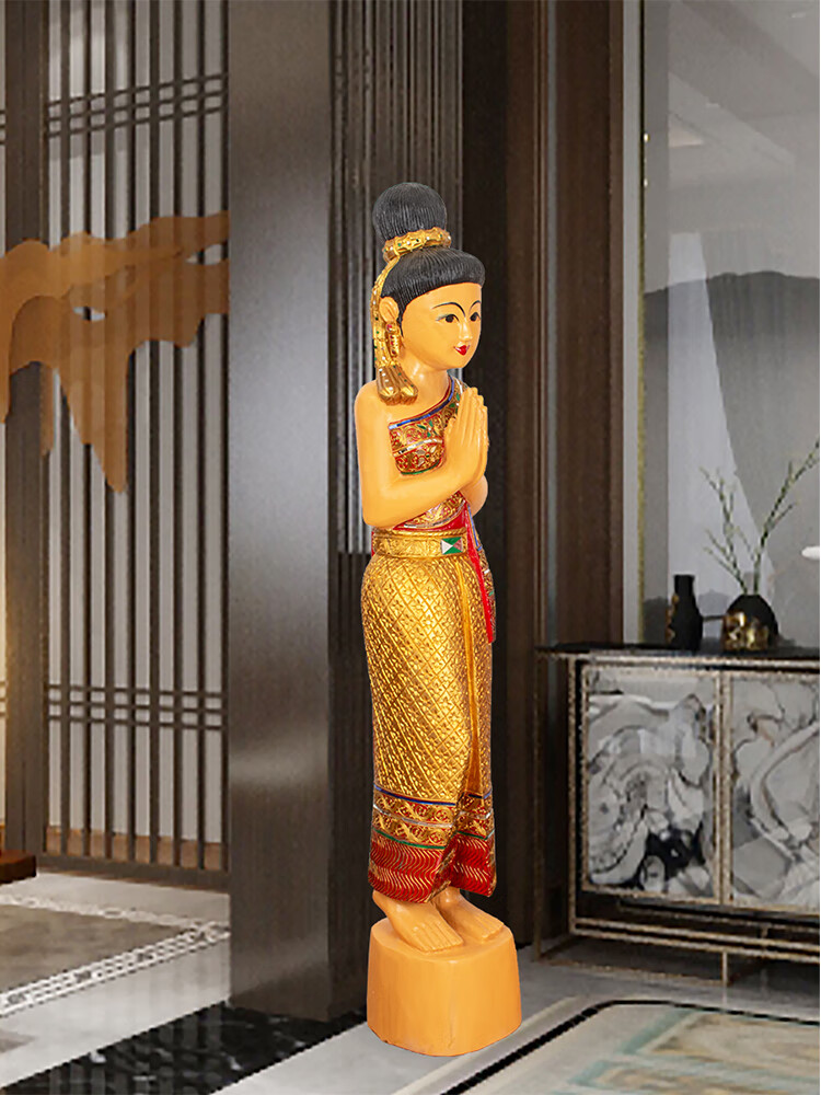 泰国迎宾女落地东南亚风情傣族特色装饰人物雕塑用品泰式摆件 1.