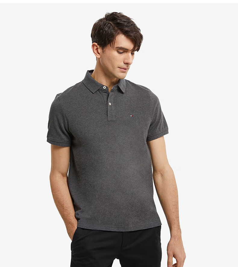tommy22新款春夏男装商务休闲纯棉透气绣标翻领短袖polo衫b2108石墨灰