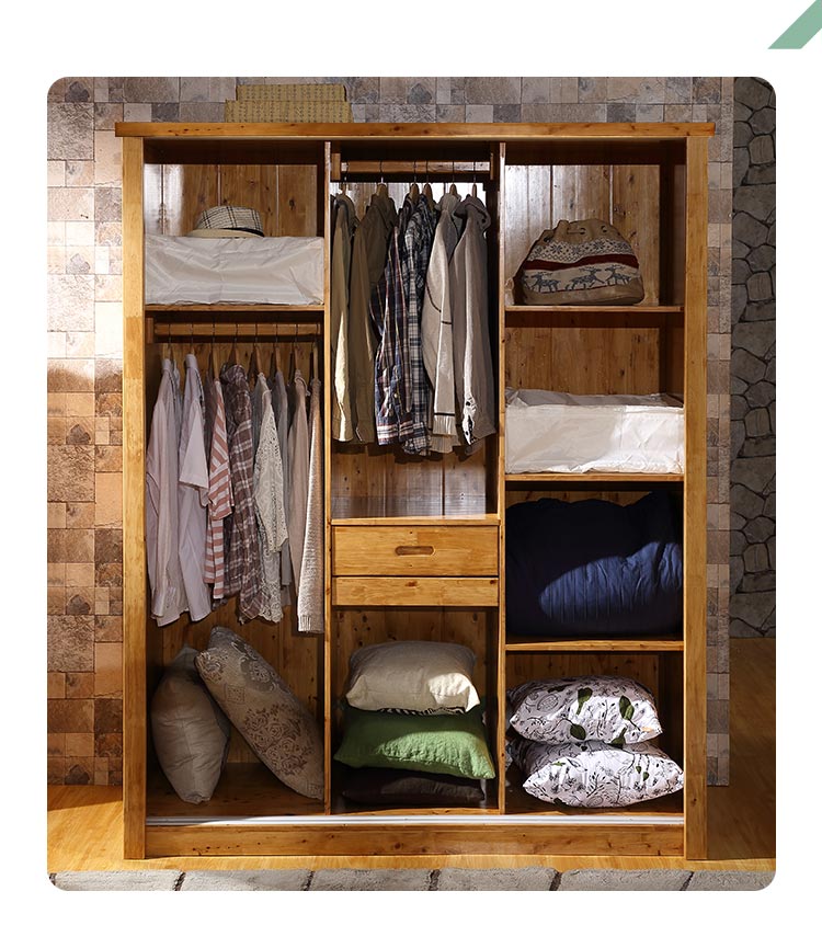 温典 纯实木推拉门衣柜移门柏木大衣橱带顶柜1.