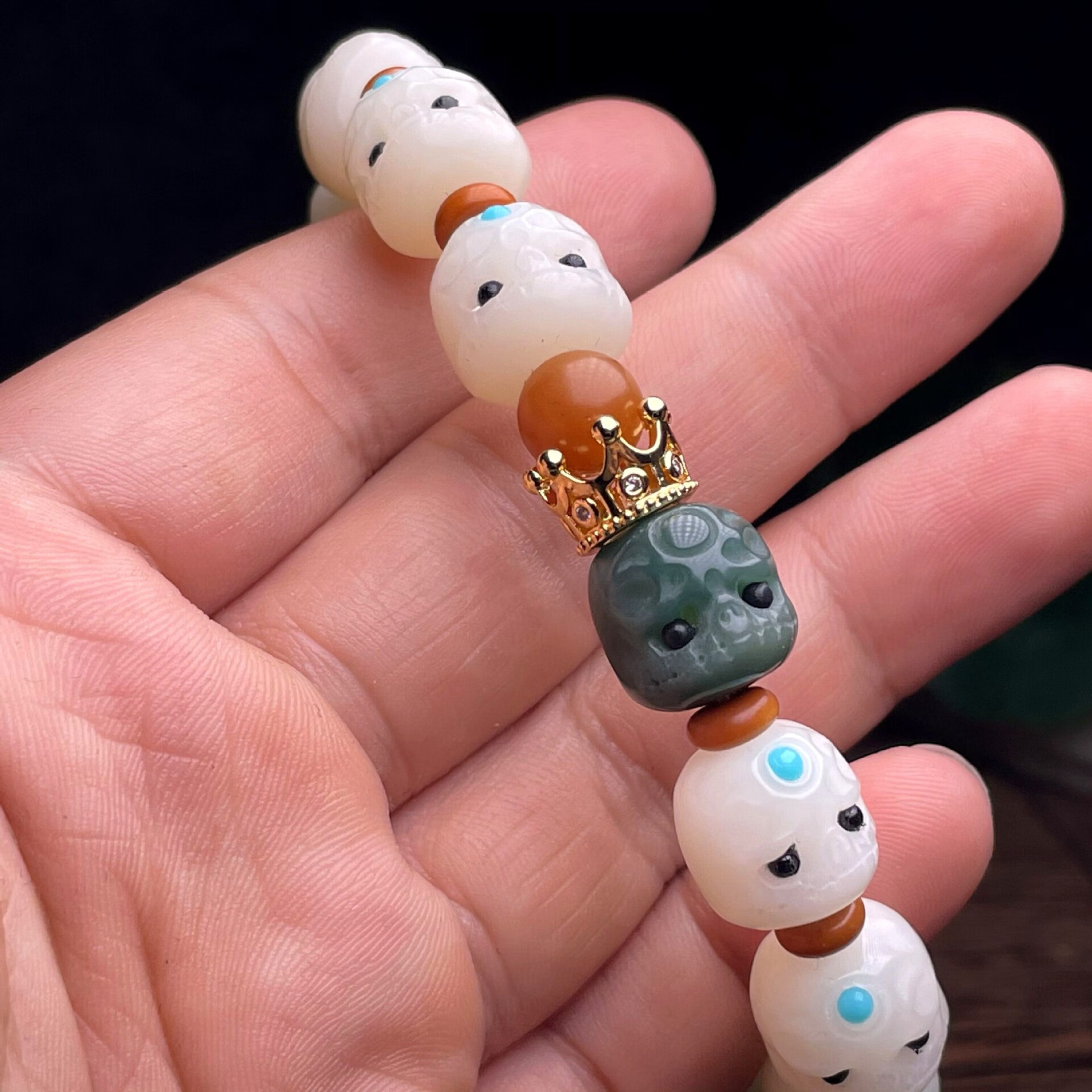 白玉菩提根阿呆手串男女呆呆团菩提子男女款手串单圈手链镶嵌白约12mm