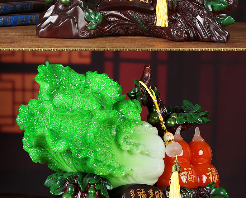 玉白菜摆件百财葫芦家居客厅玄关酒柜装饰品店铺开业乔迁礼物hktk h款