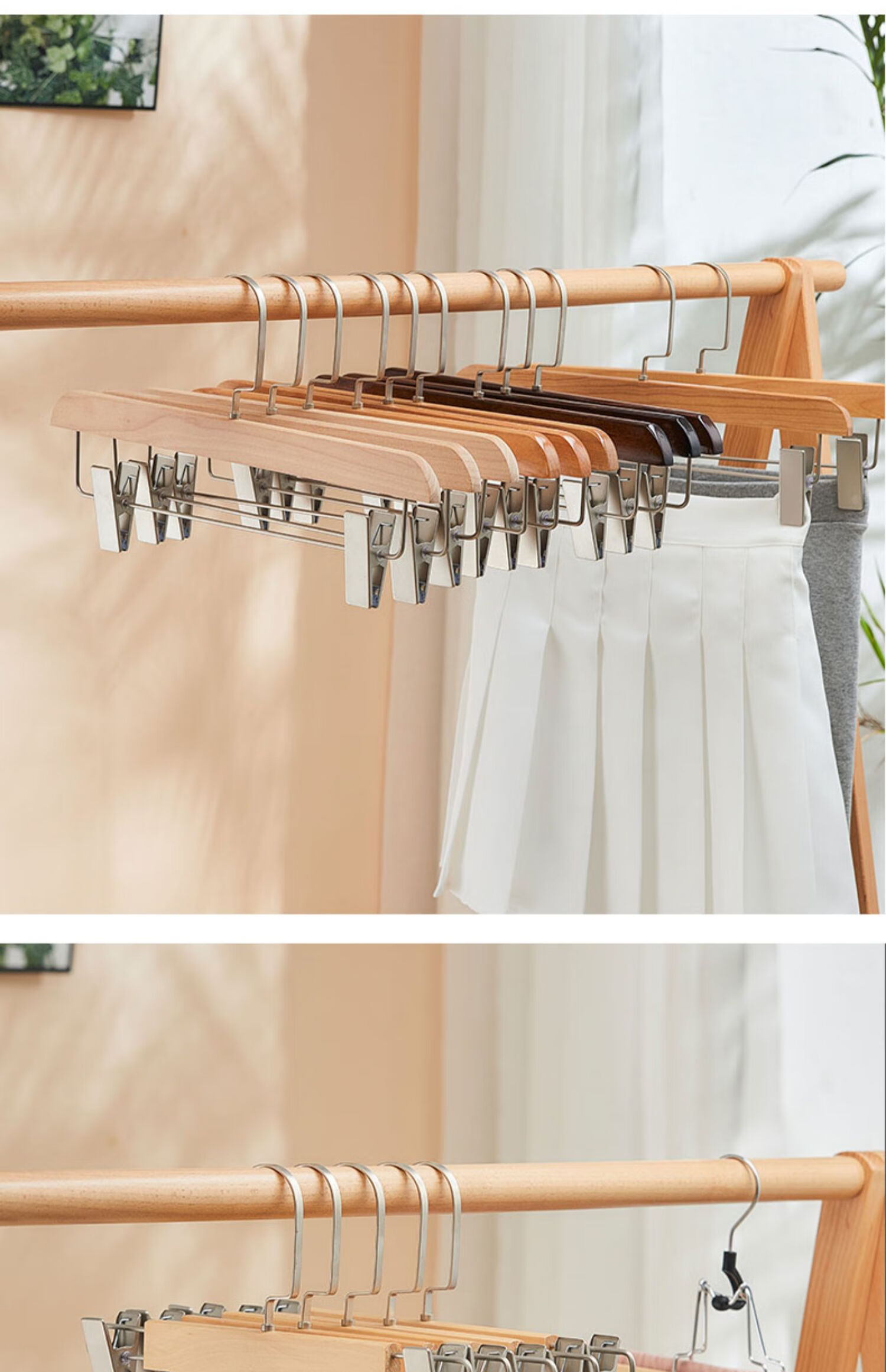 花千紫裤架家用高档收纳裙子裤子衣架实木架子西裤夹子木质裤夹 升级