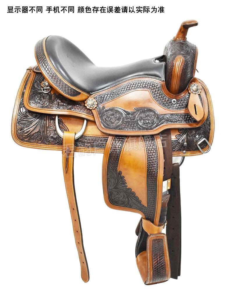 用品牛皮雕西部马鞍子骑马装备全套马具西部鞍马安皮皮西部标准套餐