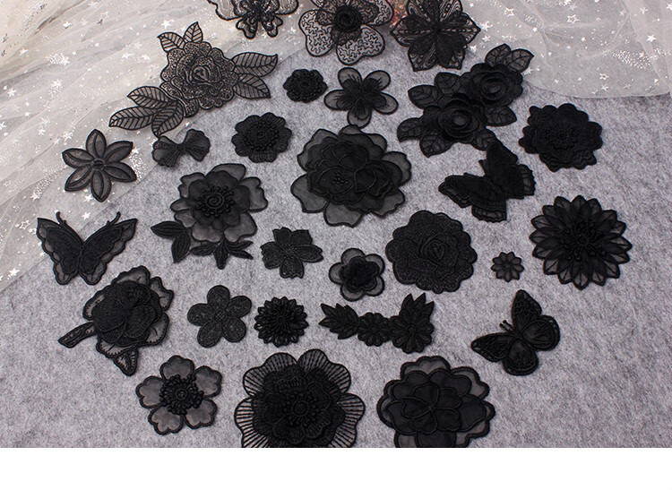 自粘黑色蕾丝布贴刺绣贴花补丁雪纺真丝衣服补洞百搭裤子修饰时尚3号