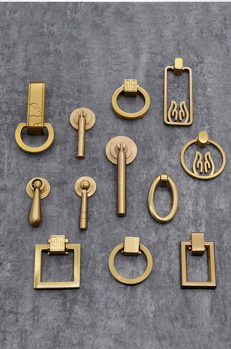 新中式抽屉小拉手单孔拉手金色轻奢全铜黄铜纯铜色衣柜子门把手小竹节