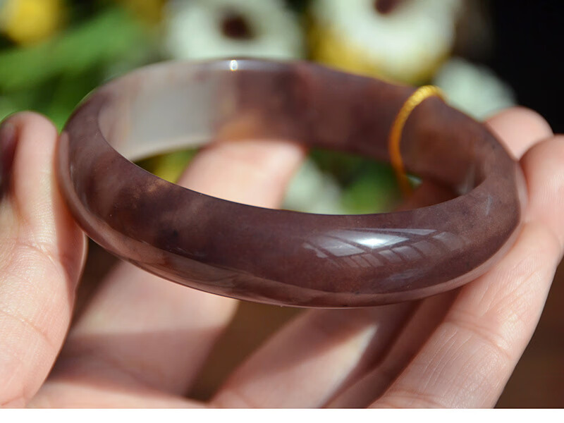 新疆哈密天然金丝玉紫罗兰佘太翠宝石光细料手镯子福镯6465